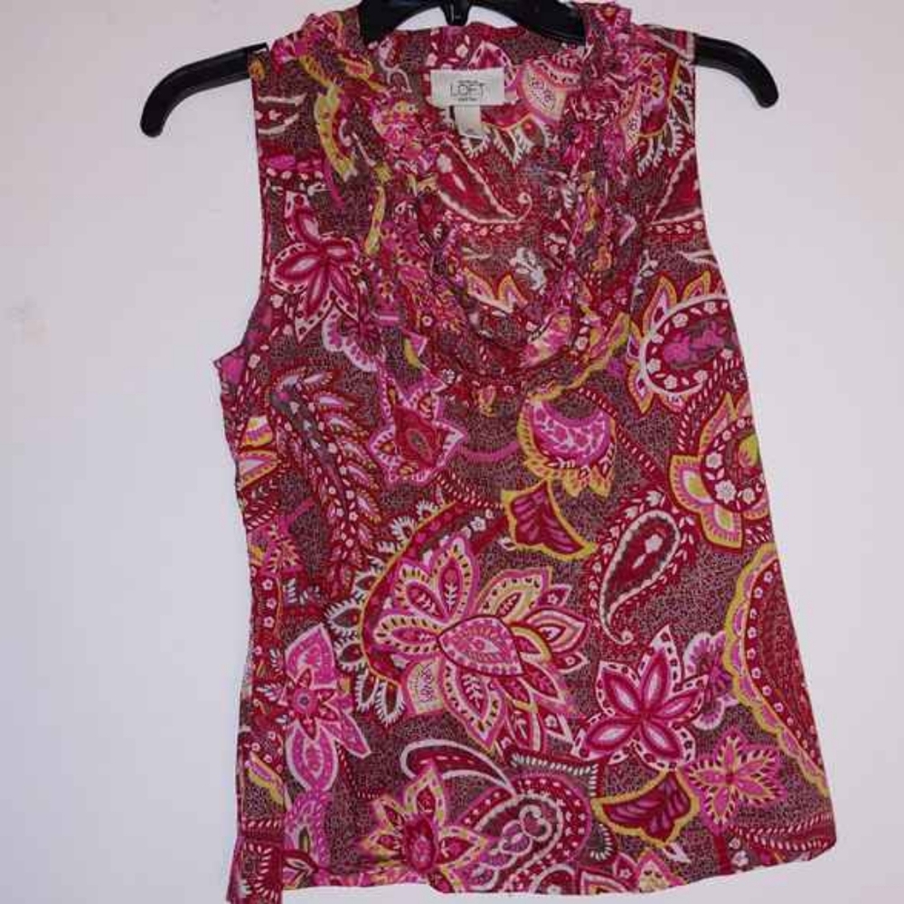 Womens Floral Ruffle Neckline Sleeveless Top Petite  Med…